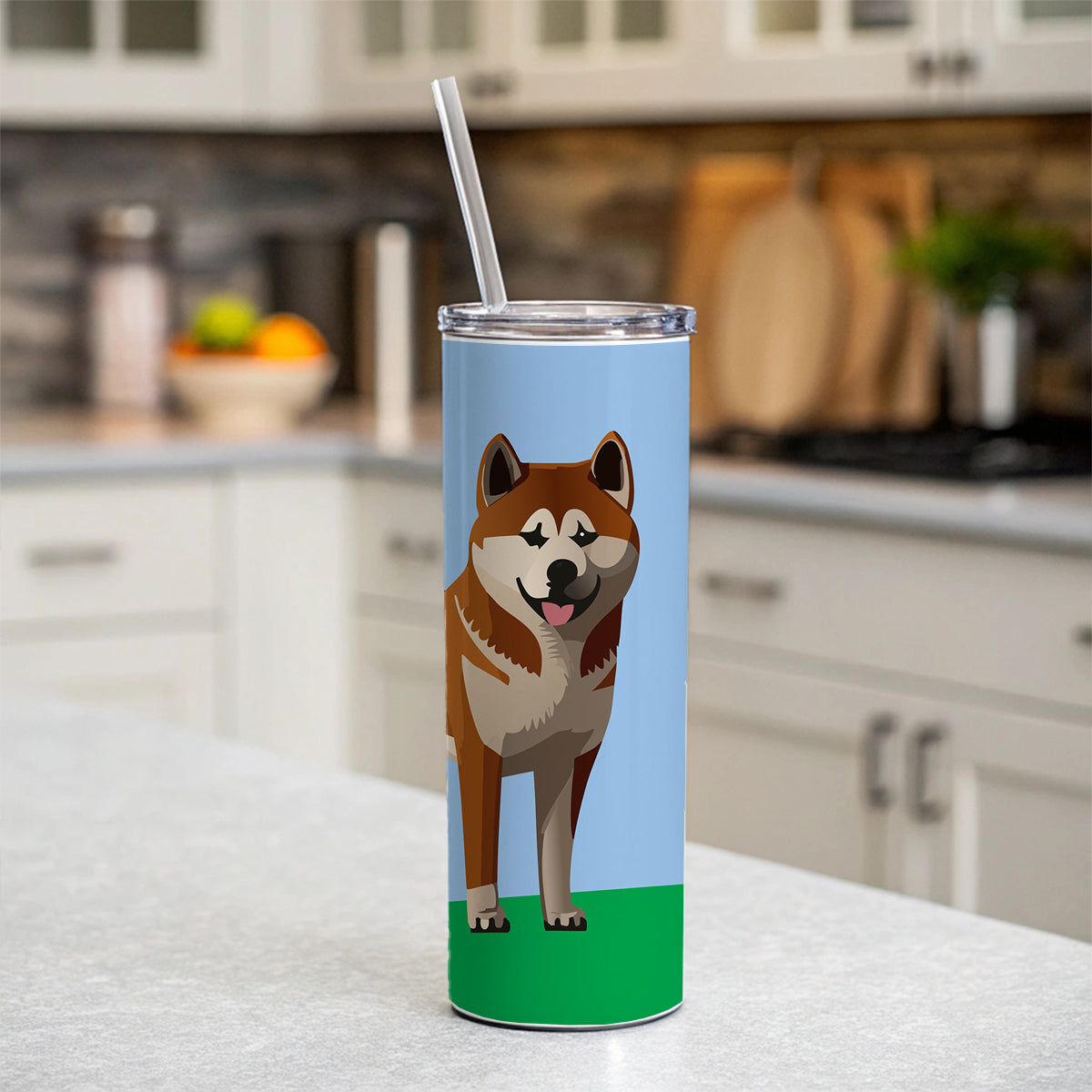 Akita Dog Standing Skinny Tumbler 20oz with Straw Insulated Water Bottle Gift