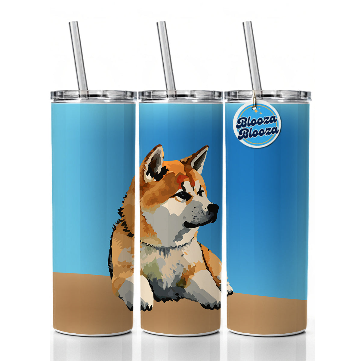 Akita Dog Watercolor Skinny Tumbler 20oz with Straw Insulated Water Bottle Gift