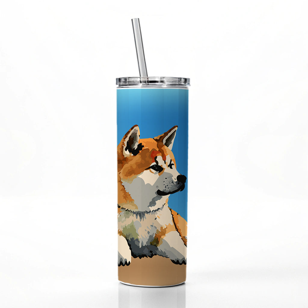 Akita Dog Watercolor Skinny Tumbler 20oz with Straw Insulated Water Bottle Gift