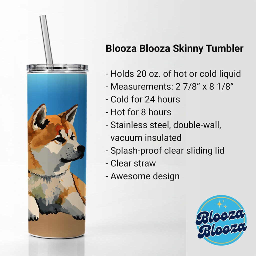 Akita Dog Watercolor Skinny Tumbler 20oz with Straw Insulated Water Bottle Gift