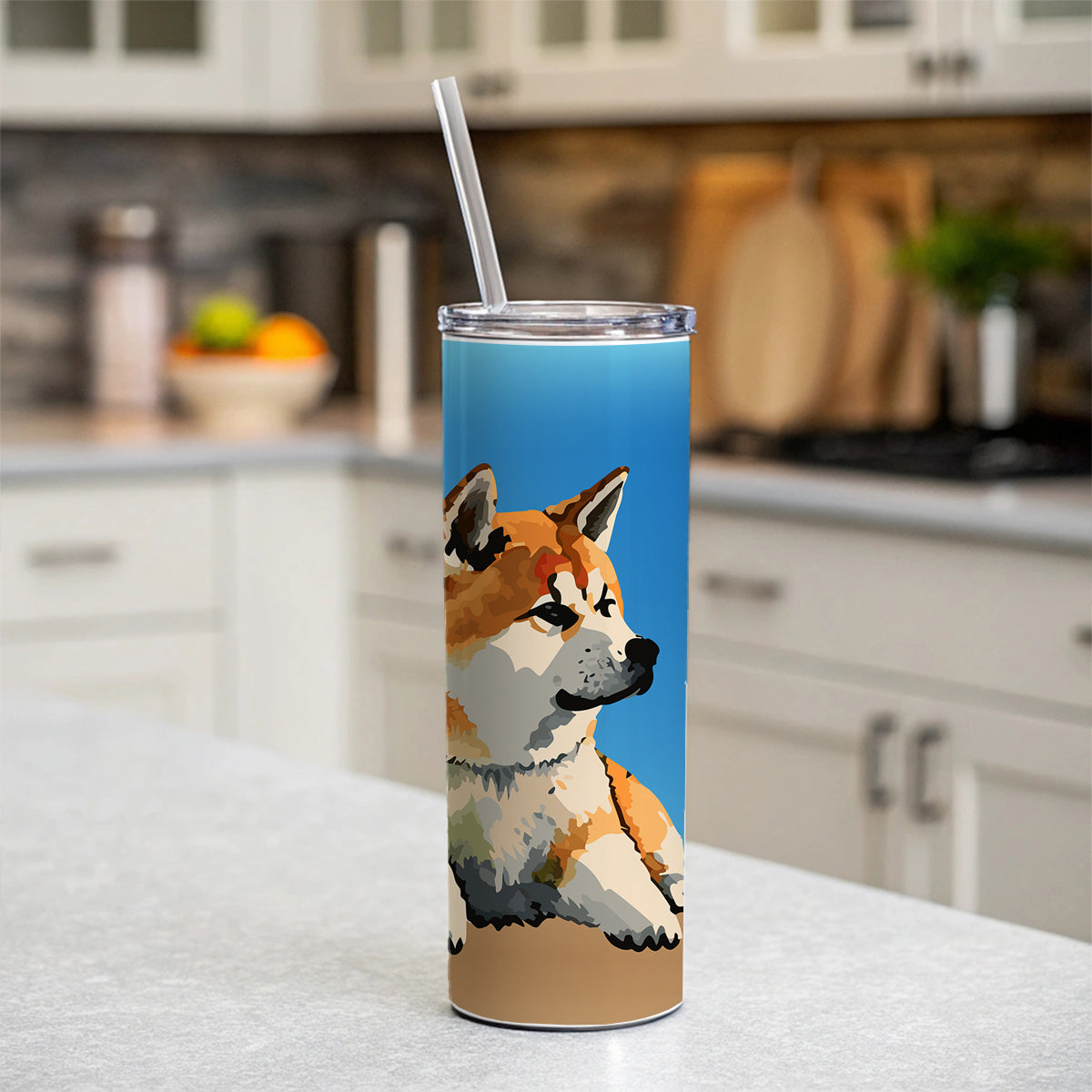 Akita Dog Watercolor Skinny Tumbler 20oz with Straw Insulated Water Bottle Gift