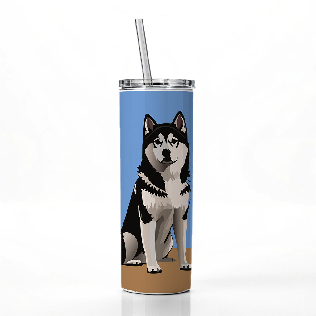 Alaskan Klee Kai Dog Sitting Skinny Tumbler 20oz with Straw Insulated Water Bottle Gift