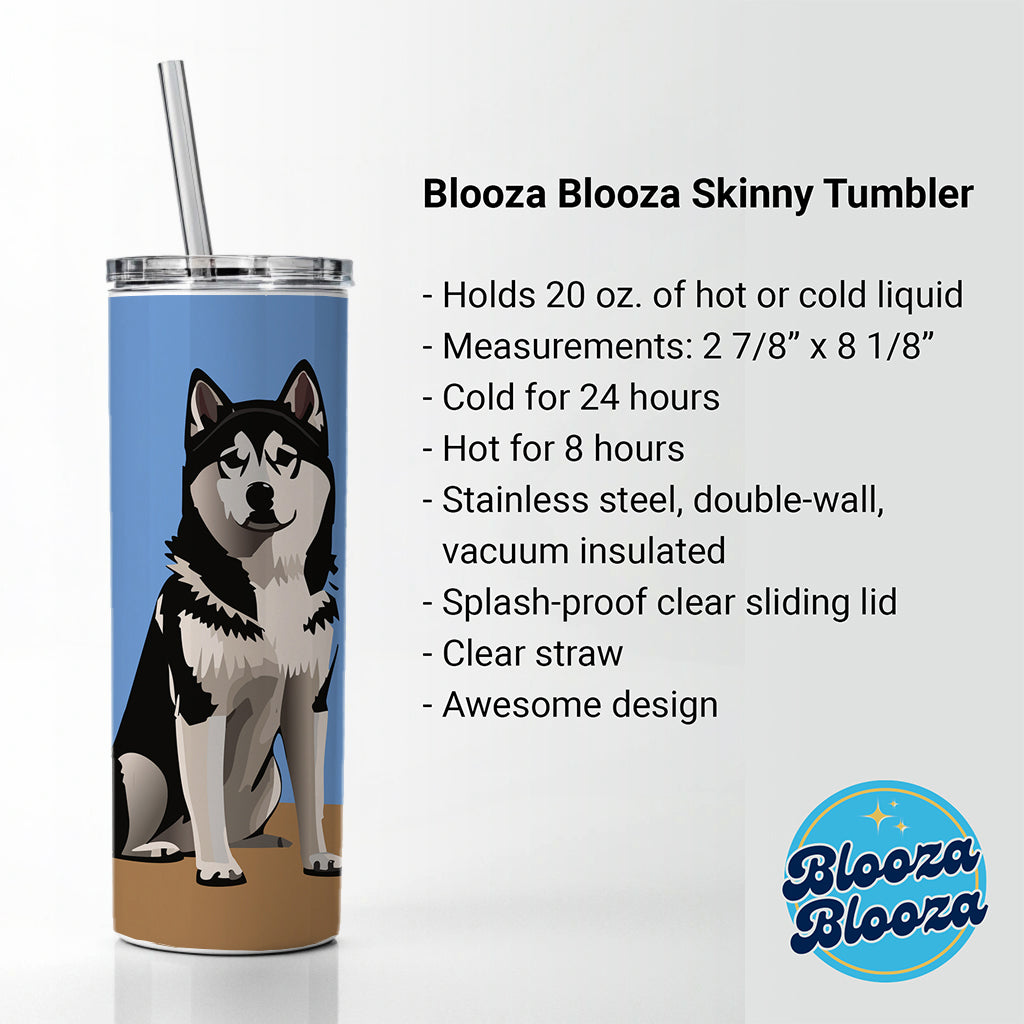 Alaskan Klee Kai Dog Sitting Skinny Tumbler 20oz with Straw Insulated Water Bottle Gift