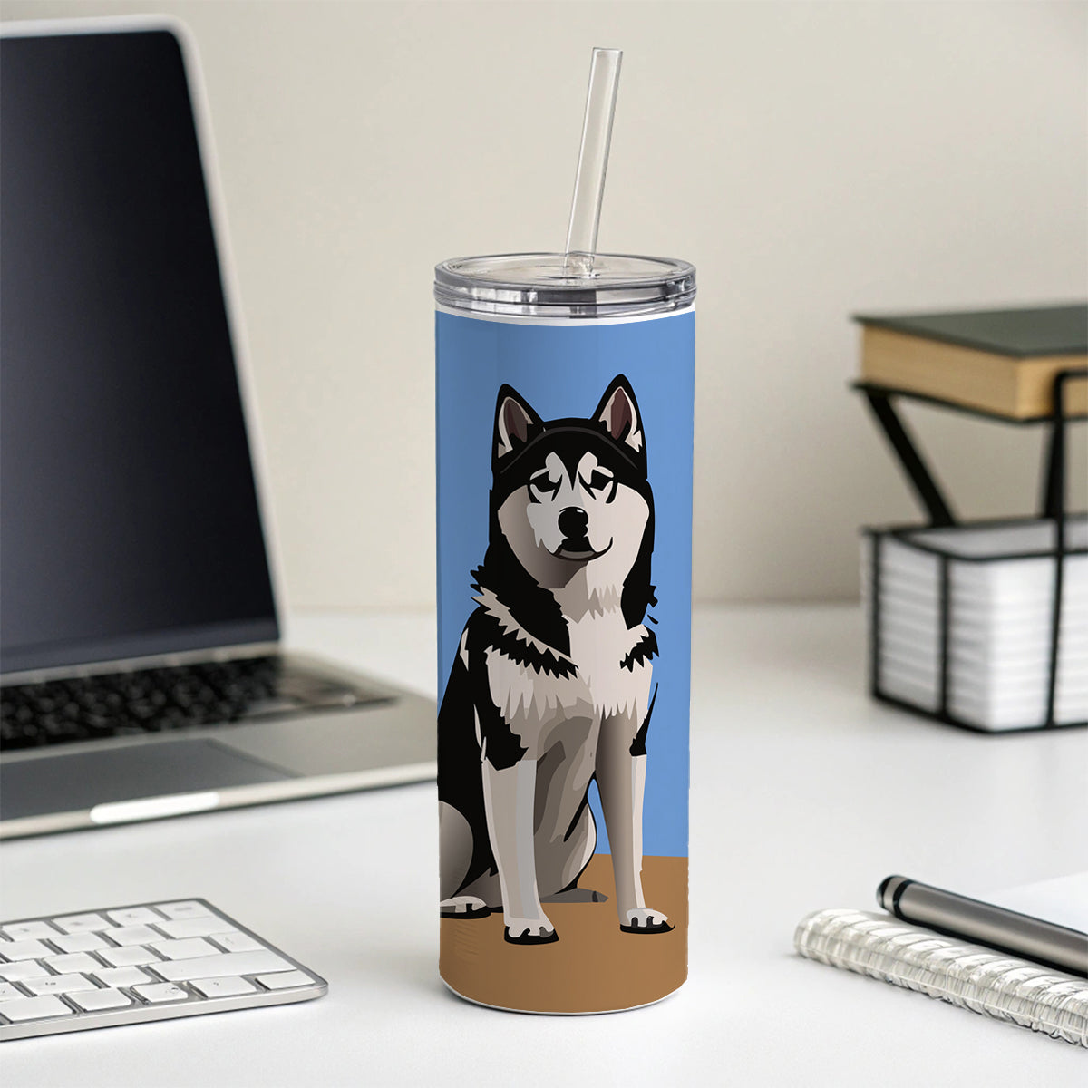 Alaskan Klee Kai Dog Sitting Skinny Tumbler 20oz with Straw Insulated Water Bottle Gift
