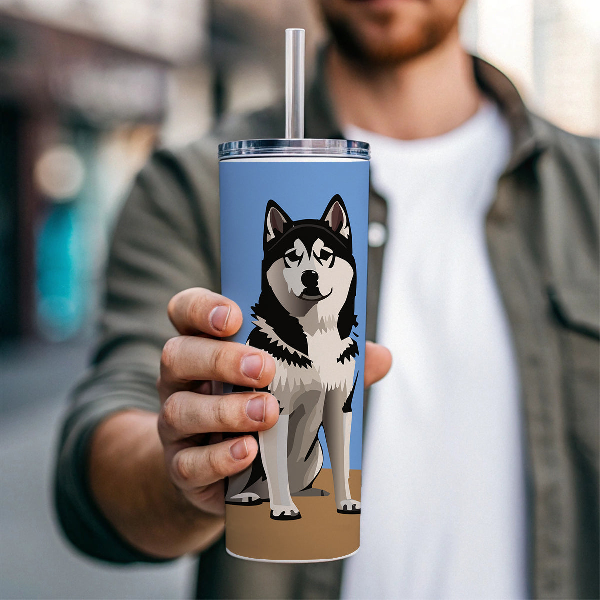 Alaskan Klee Kai Dog Sitting Skinny Tumbler 20oz with Straw Insulated Water Bottle Gift