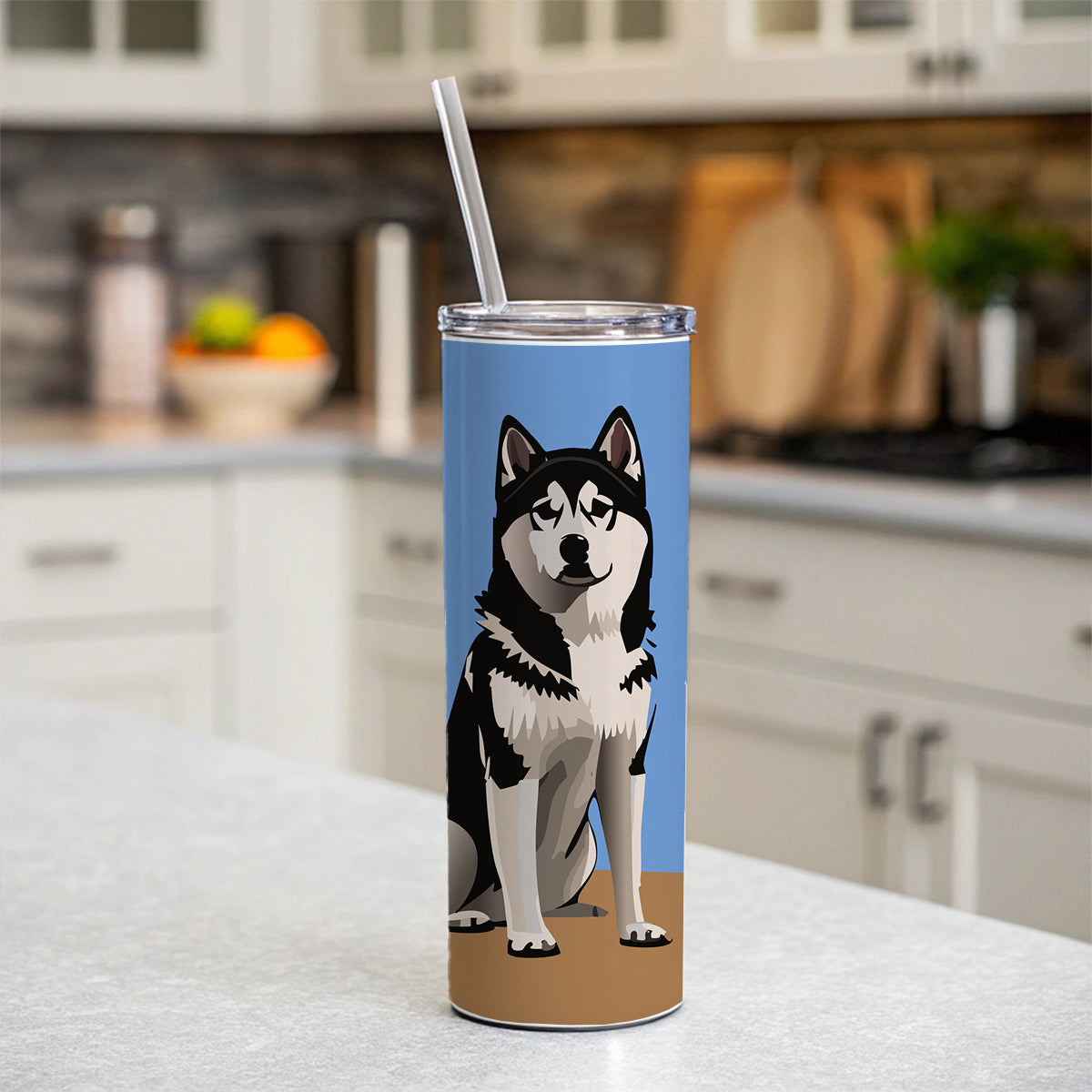 Alaskan Klee Kai Dog Sitting Skinny Tumbler 20oz with Straw Insulated Water Bottle Gift