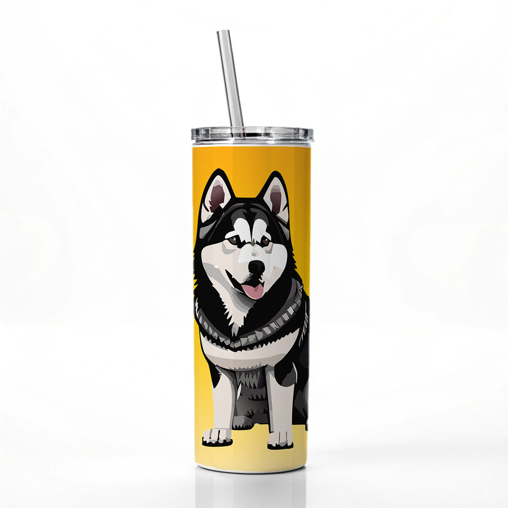 Alaskan Malamute Dog Sitting Skinny Tumbler 20oz with Straw Insulated Water Bottle Gift