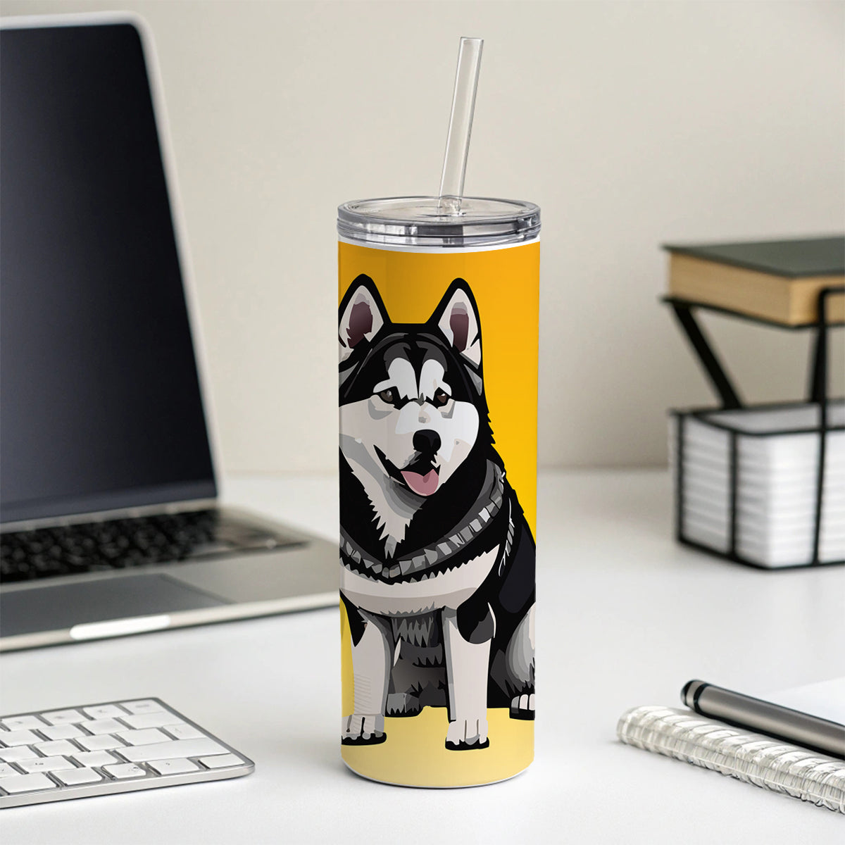 Alaskan Malamute Dog Sitting Skinny Tumbler 20oz with Straw Insulated Water Bottle Gift