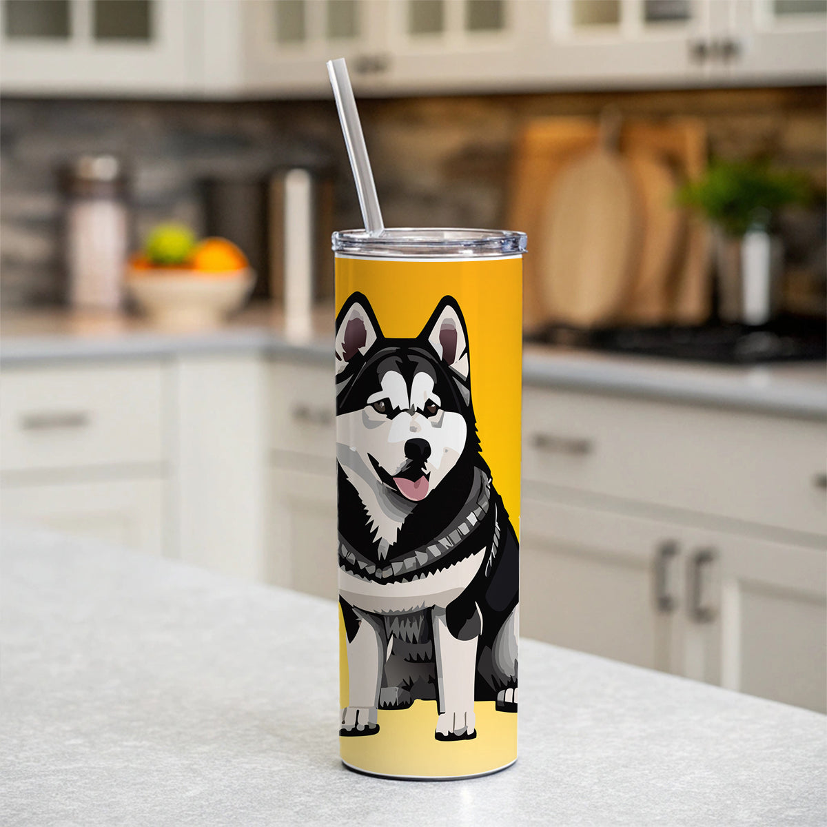 Alaskan Malamute Dog Sitting Skinny Tumbler 20oz with Straw Insulated Water Bottle Gift