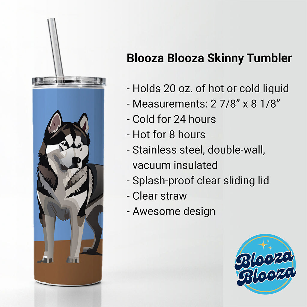 Alaskan Malamute Dog Standing Skinny Tumbler 20oz with Straw Insulated Water Bottle Gift