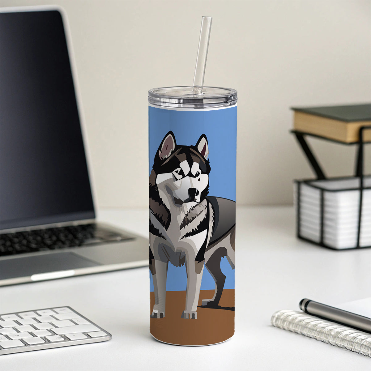 Alaskan Malamute Dog Standing Skinny Tumbler 20oz with Straw Insulated Water Bottle Gift