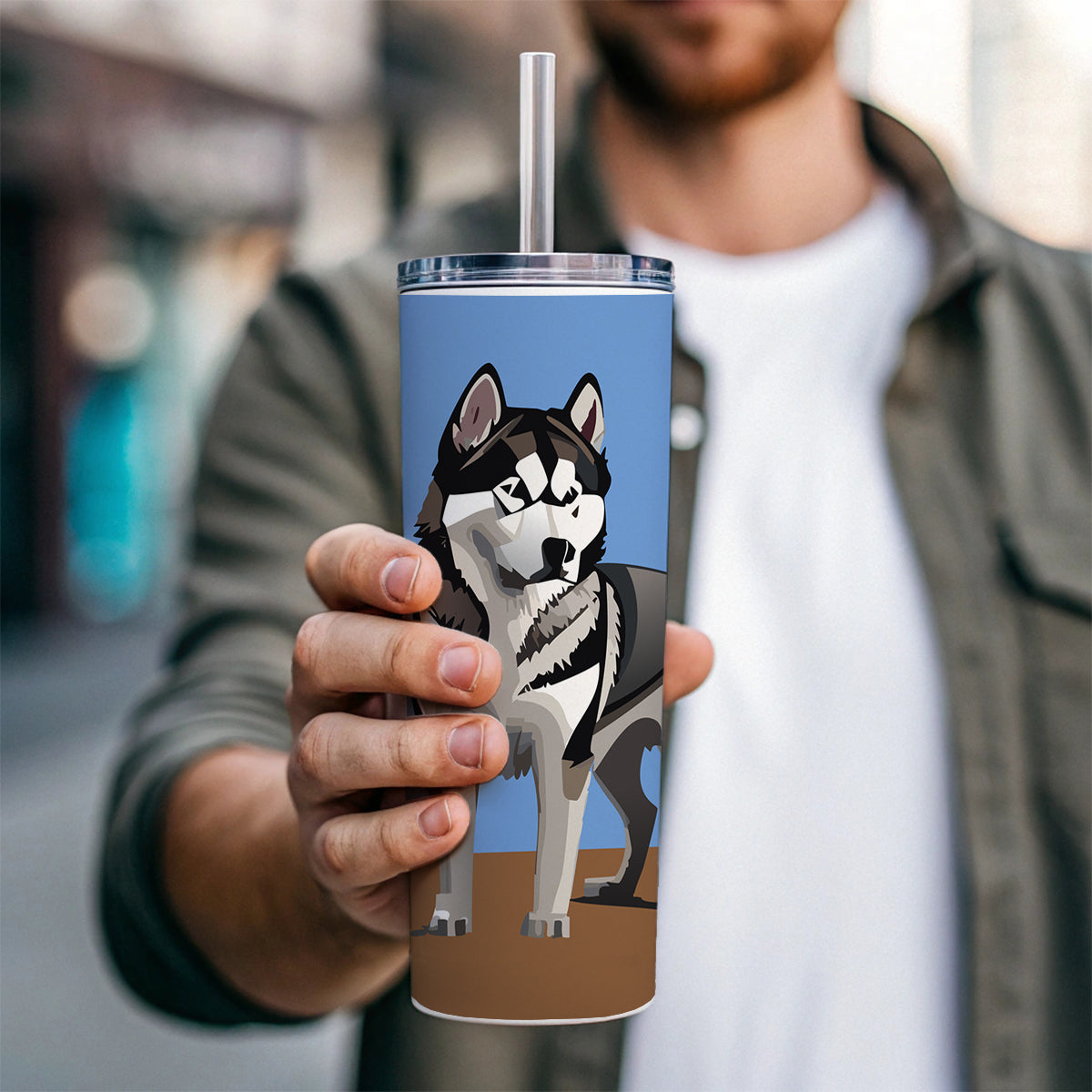 Alaskan Malamute Dog Standing Skinny Tumbler 20oz with Straw Insulated Water Bottle Gift