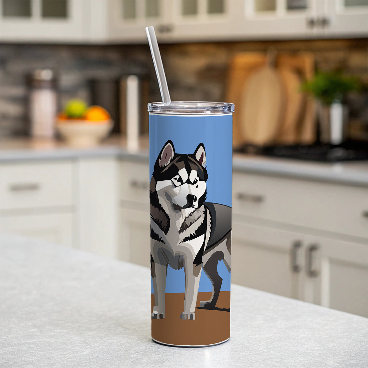 Alaskan Malamute Dog Standing Skinny Tumbler 20oz with Straw Insulated Water Bottle Gift