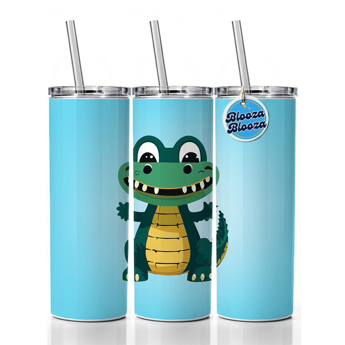 Alligator Crocodile Happy Skinny Tumbler 20oz with Straw Insulated Water Bottle Gift