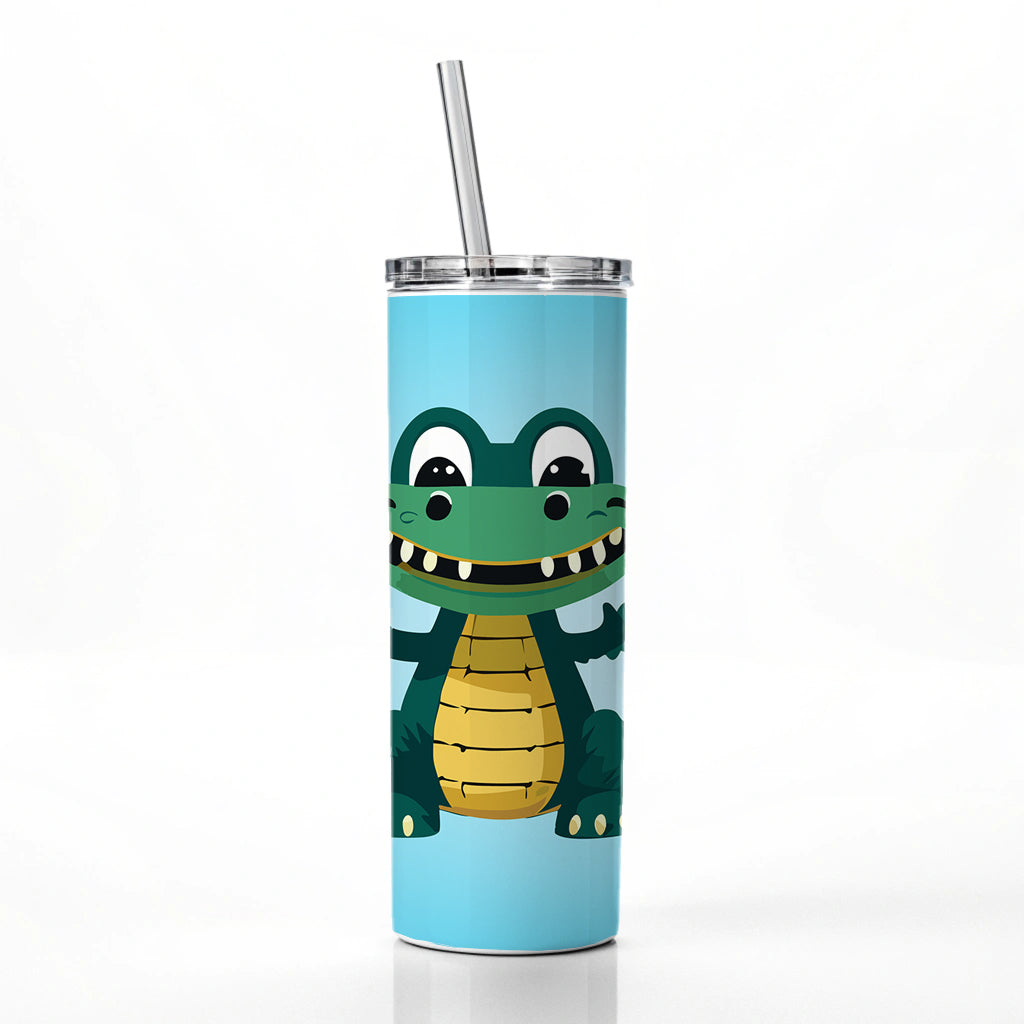 Alligator Crocodile Happy Skinny Tumbler 20oz with Straw Insulated Water Bottle Gift