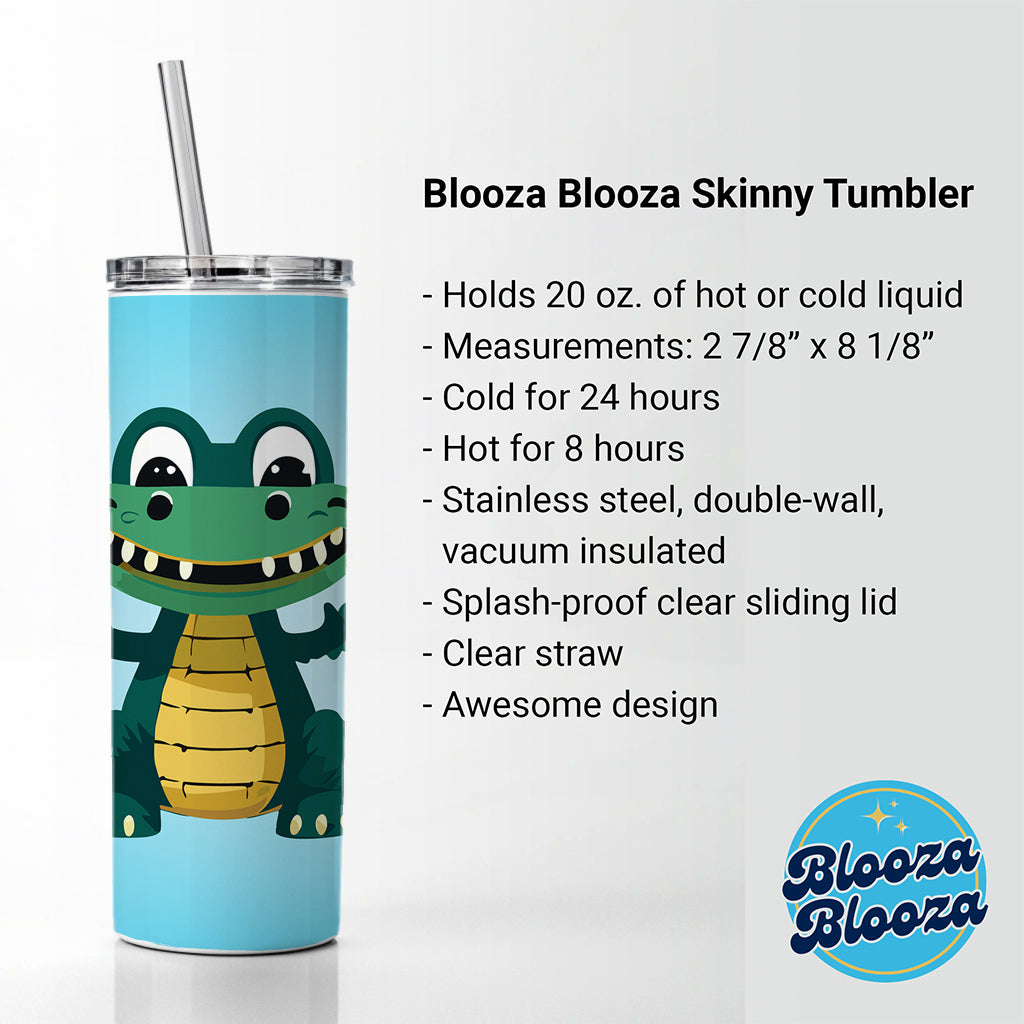 Alligator Crocodile Happy Skinny Tumbler 20oz with Straw Insulated Water Bottle Gift