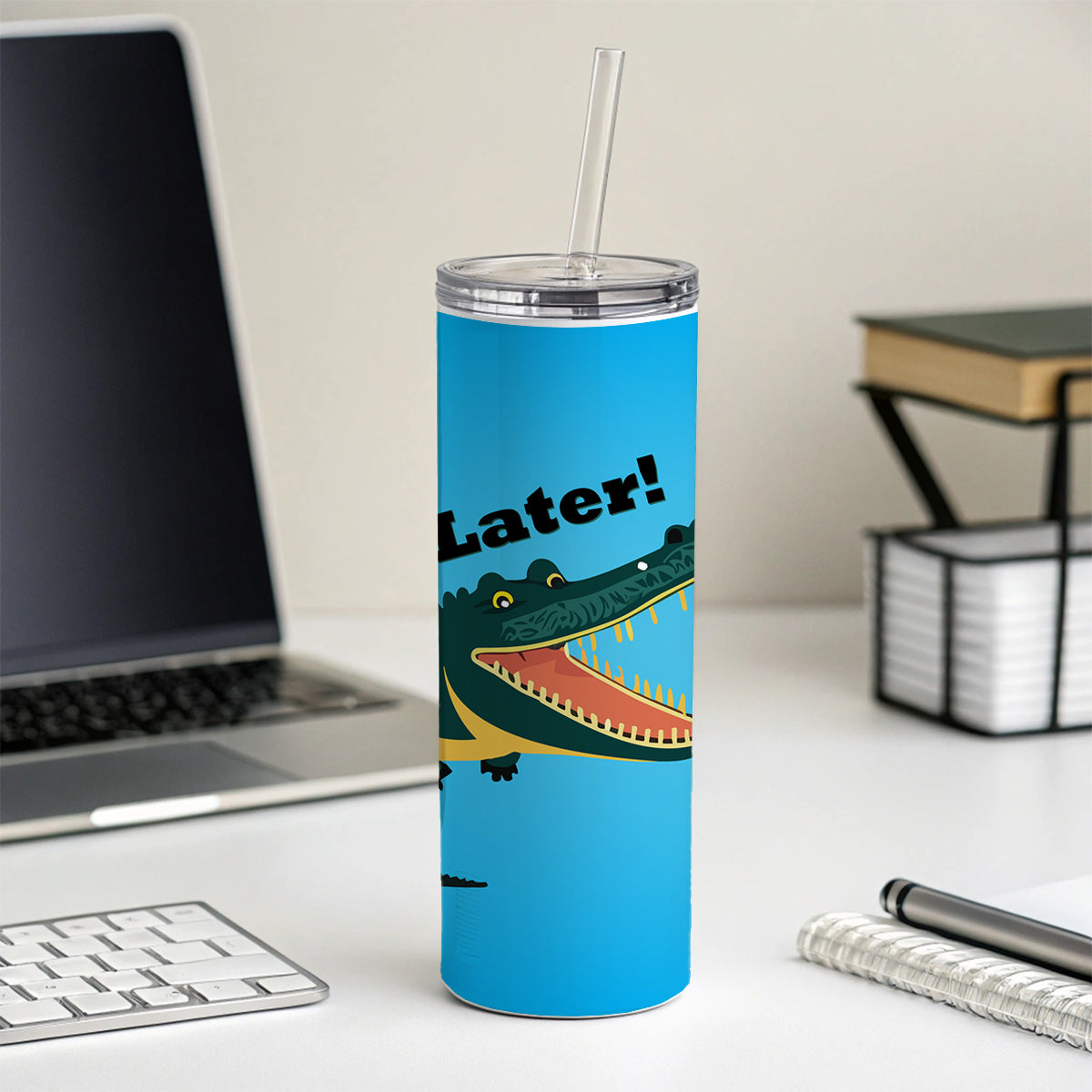 Alligator Later Gator Funny Skinny Tumbler 20oz with Straw Insulated Water Bottle Gift