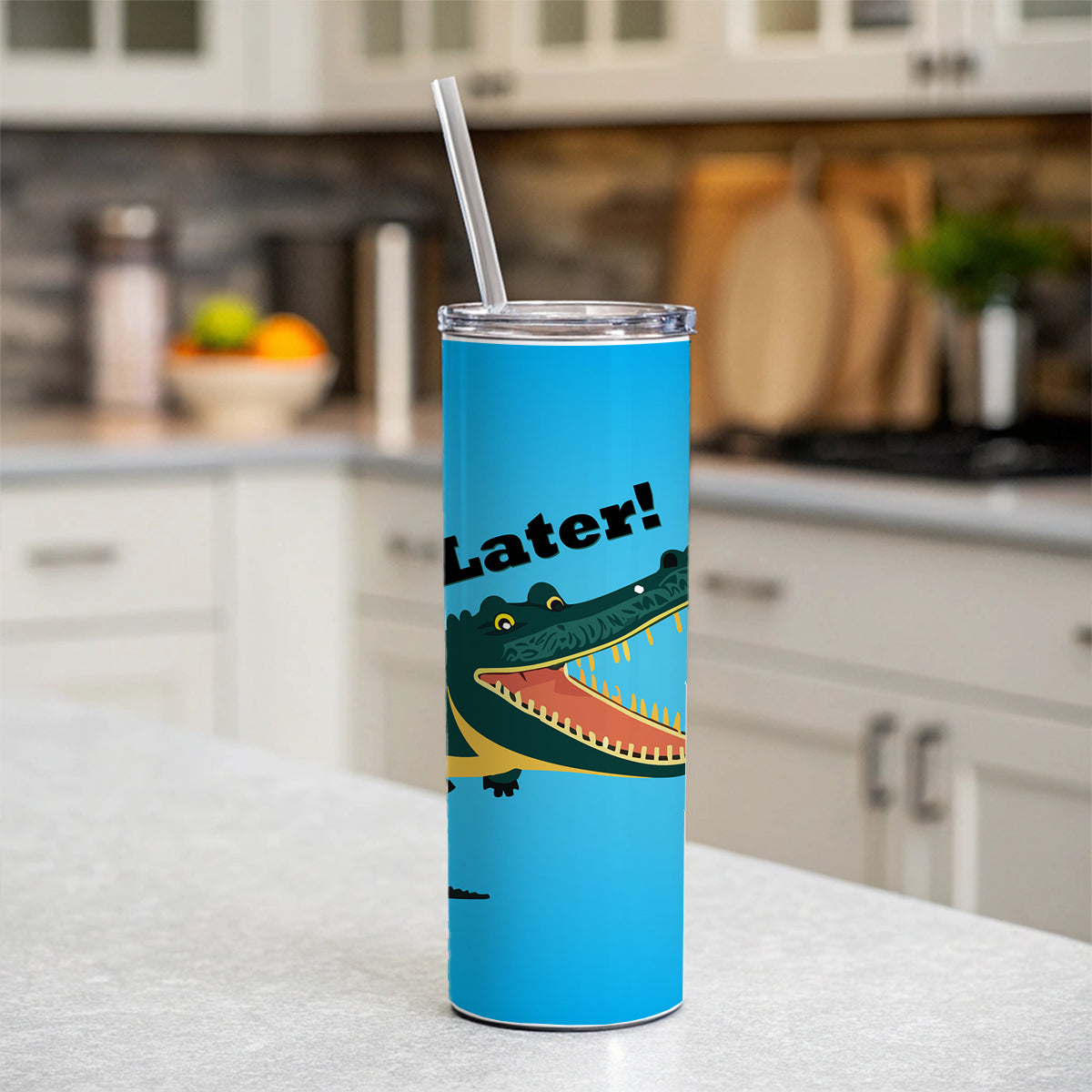 Alligator Later Gator Funny Skinny Tumbler 20oz with Straw Insulated Water Bottle Gift