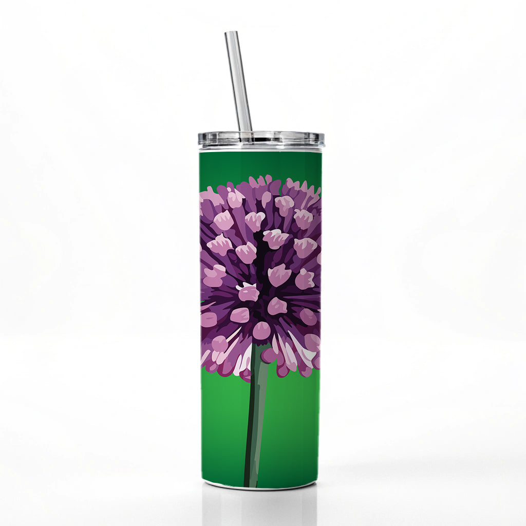 Allium Flower Purple Watercolor Skinny Tumbler 20oz with Straw Insulated Water Bottle Gift