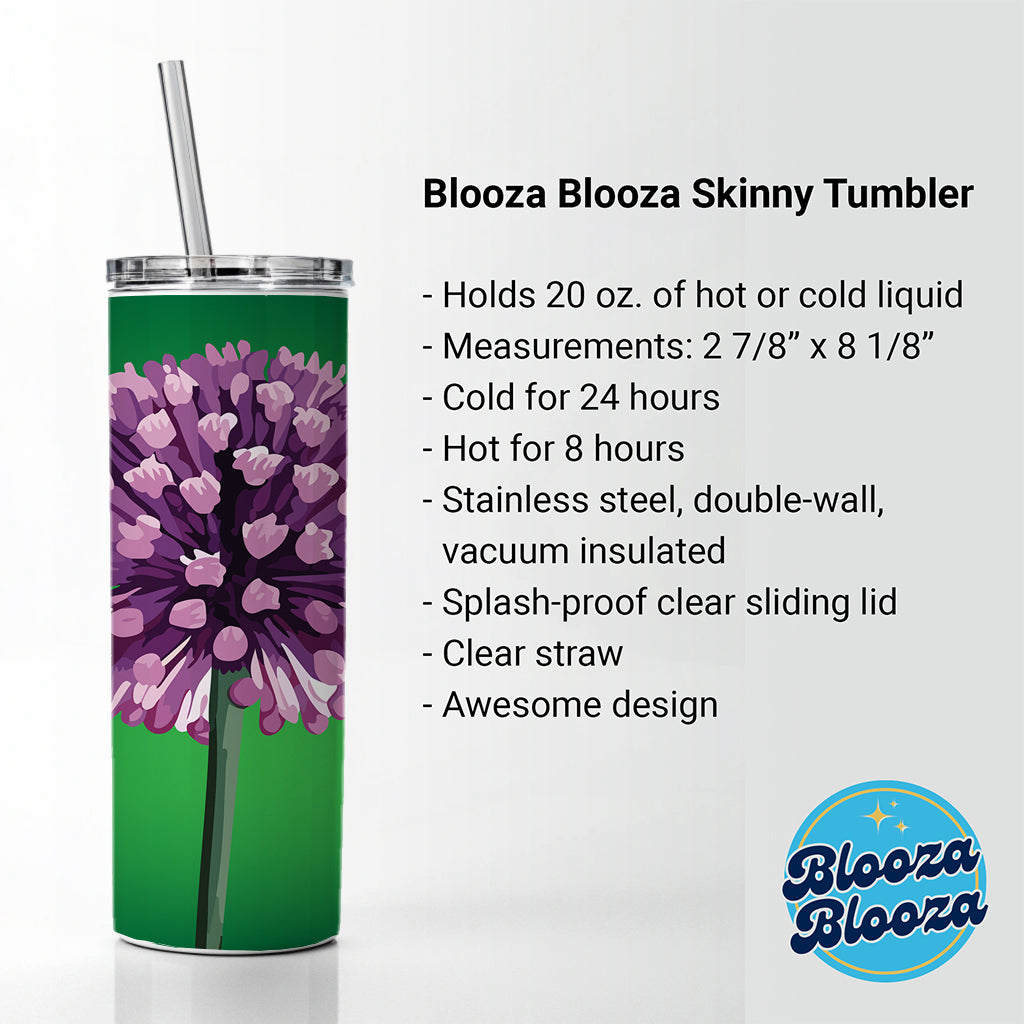 Allium Flower Purple Watercolor Skinny Tumbler 20oz with Straw Insulated Water Bottle Gift