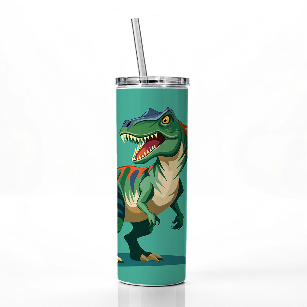 Allosaurus Dinosaur Skinny Tumbler 20oz with Straw Insulated Water Bottle Gift