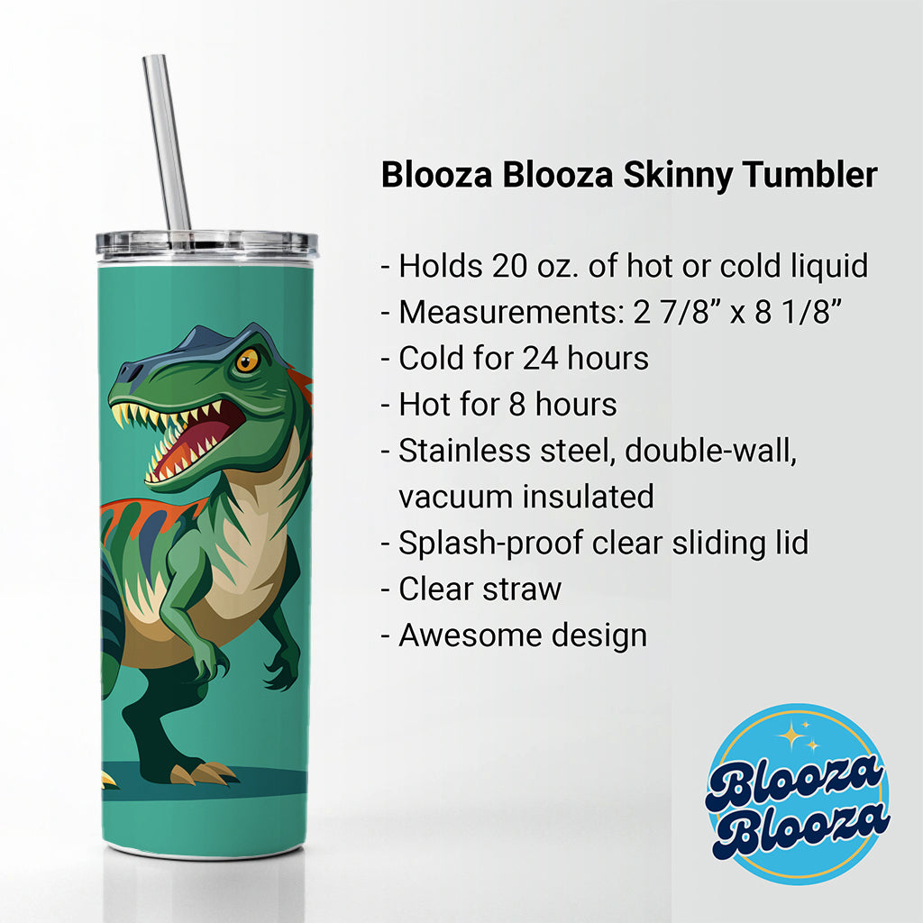 Allosaurus Dinosaur Skinny Tumbler 20oz with Straw Insulated Water Bottle Gift