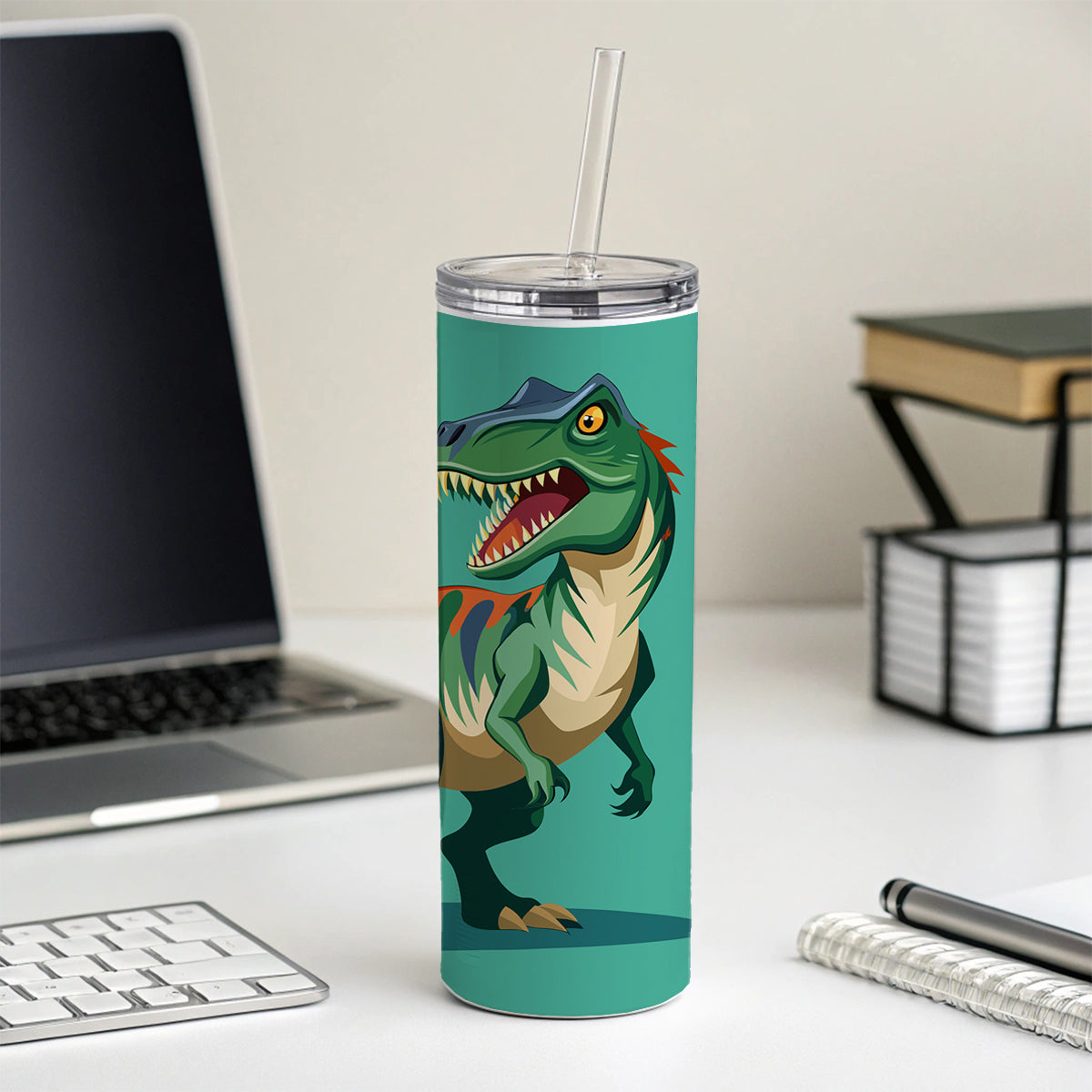 Allosaurus Dinosaur Skinny Tumbler 20oz with Straw Insulated Water Bottle Gift