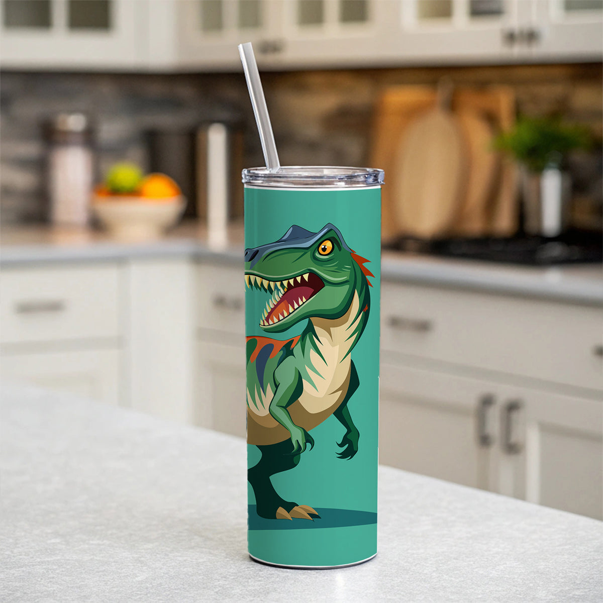 Allosaurus Dinosaur Skinny Tumbler 20oz with Straw Insulated Water Bottle Gift