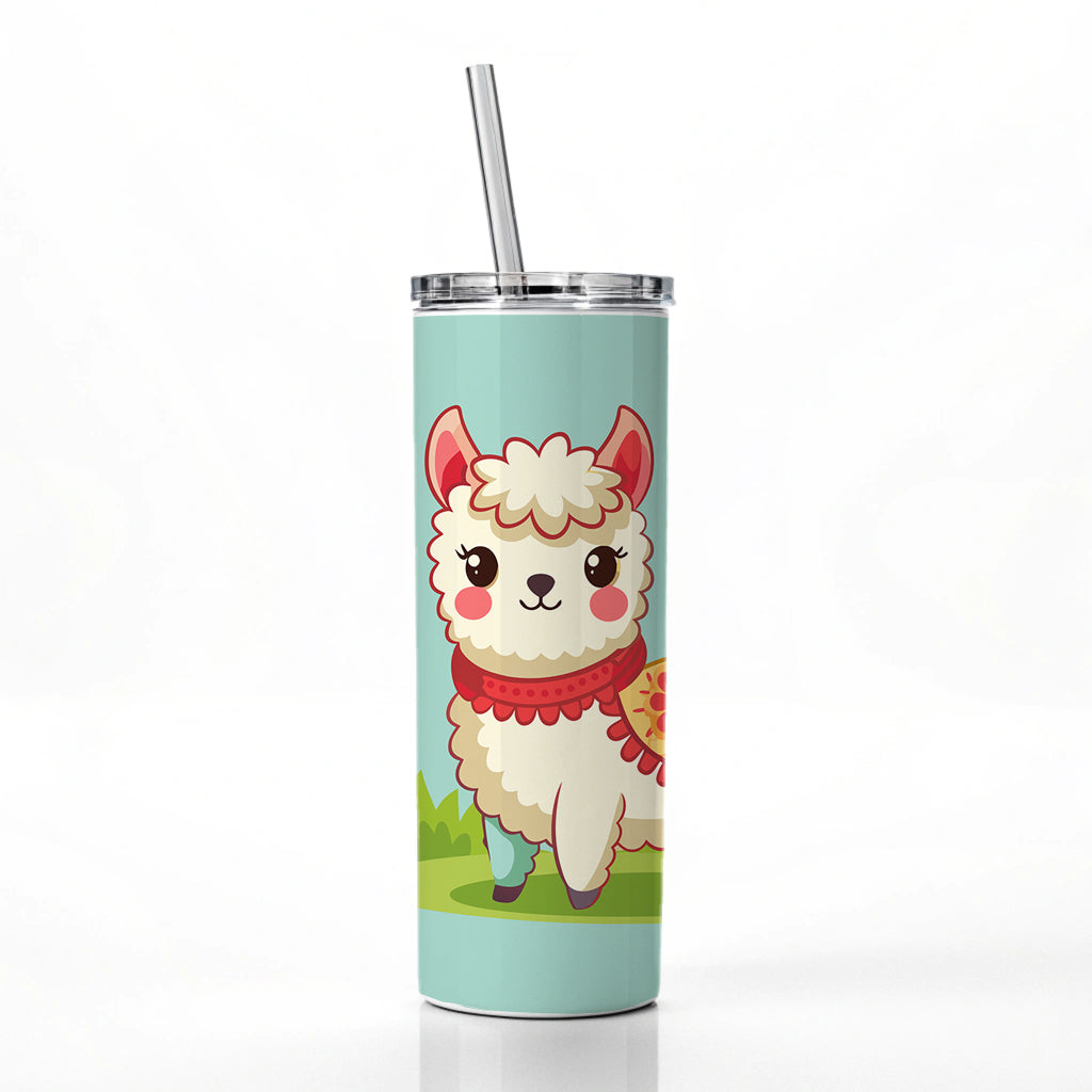Alpaca Cute Skinny Tumbler 20oz with Straw Insulated Water Bottle Gift