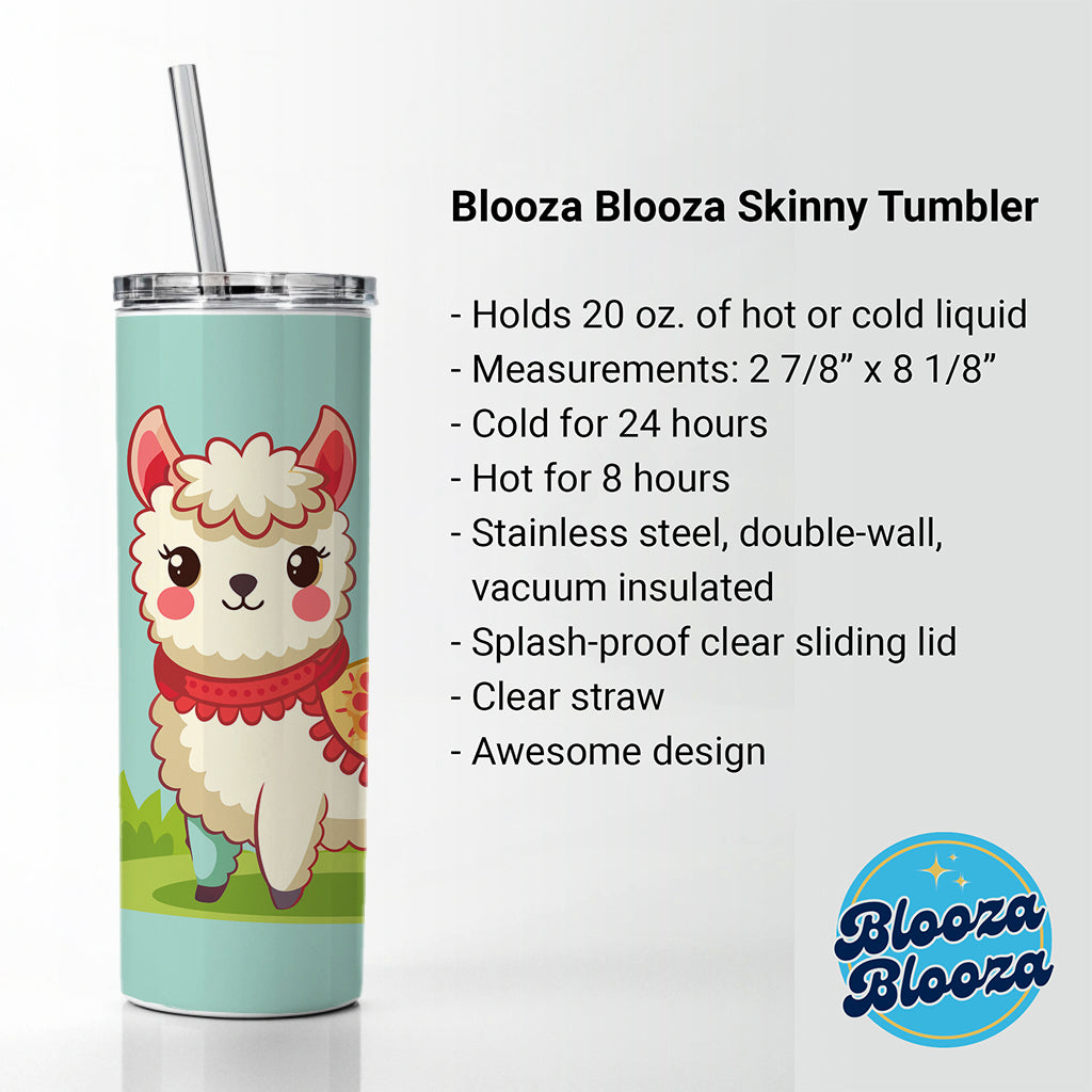 Alpaca Cute Skinny Tumbler 20oz with Straw Insulated Water Bottle Gift