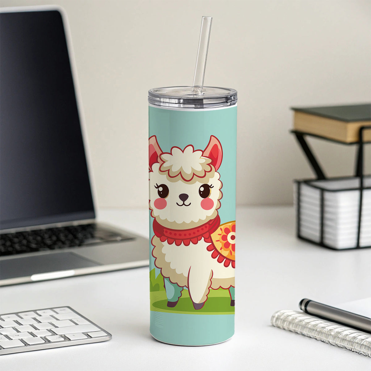 Alpaca Cute Skinny Tumbler 20oz with Straw Insulated Water Bottle Gift