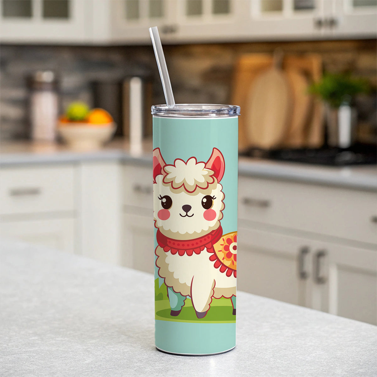 Alpaca Cute Skinny Tumbler 20oz with Straw Insulated Water Bottle Gift
