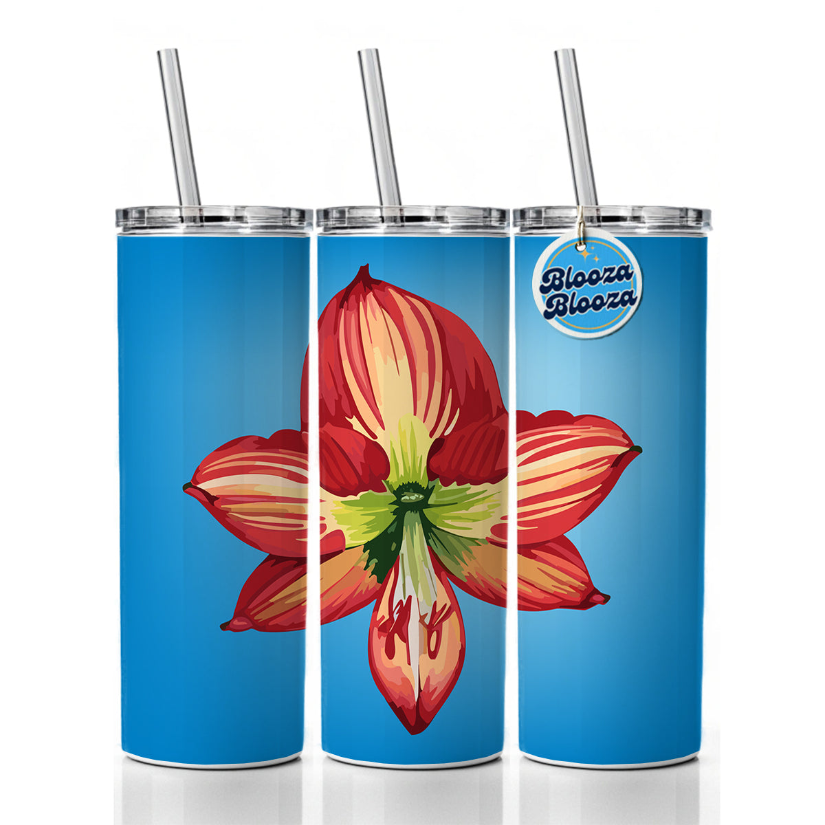 Amaryllis Flower Christmas Skinny Tumbler 20oz with Straw Insulated Water Bottle Gift