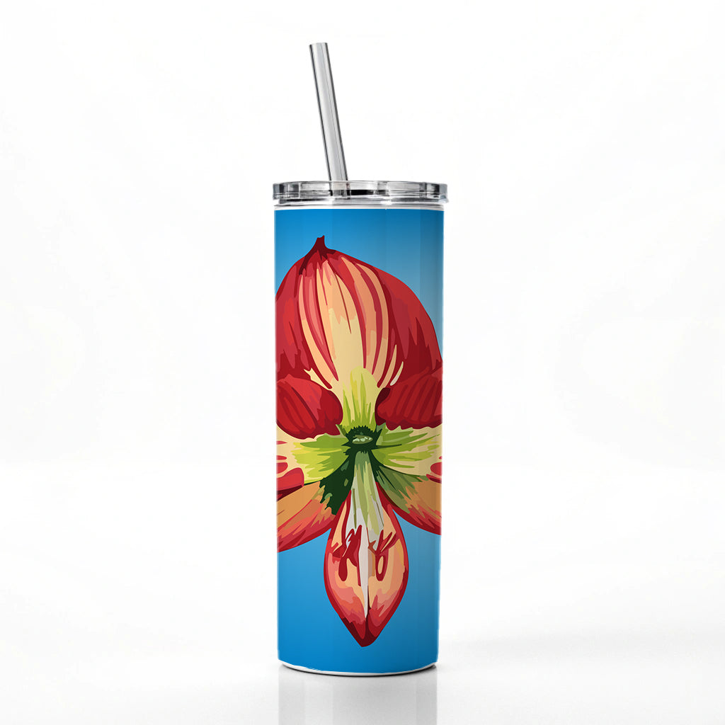 Amaryllis Flower Christmas Skinny Tumbler 20oz with Straw Insulated Water Bottle Gift