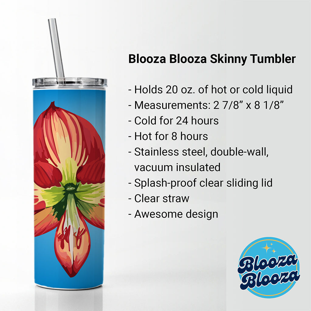 Amaryllis Flower Christmas Skinny Tumbler 20oz with Straw Insulated Water Bottle Gift