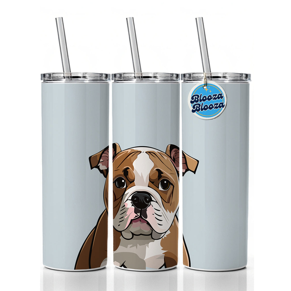 American Bulldog Staring Skinny Tumbler 20oz with Straw Insulated Water Bottle Gift