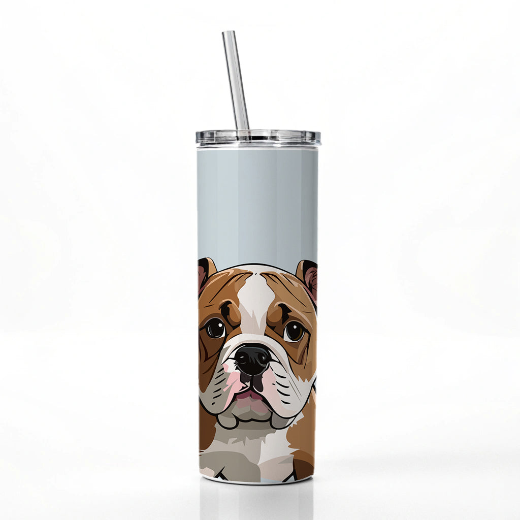American Bulldog Staring Skinny Tumbler 20oz with Straw Insulated Water Bottle Gift