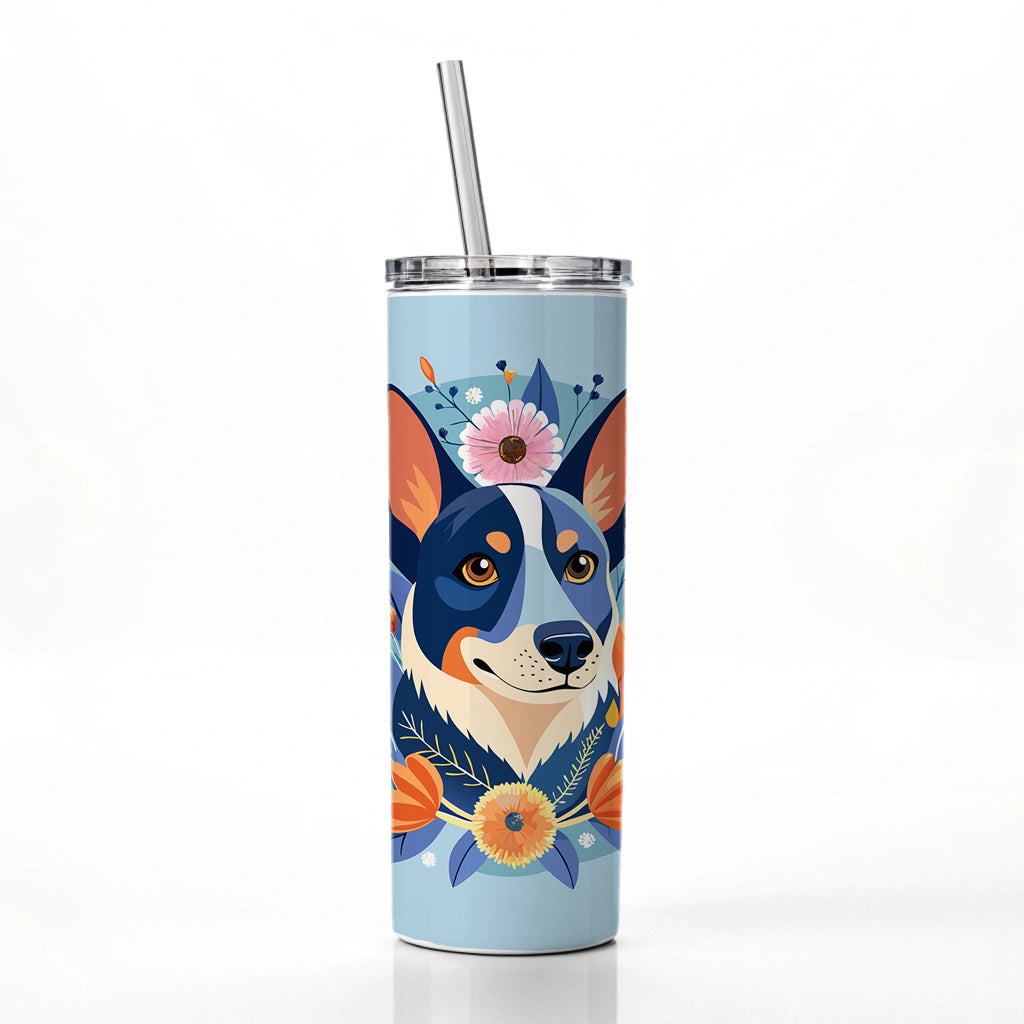 American Cattle Dog Floral Flowers Skinny Tumbler 20oz with Straw Insulated Water Bottle Gift
