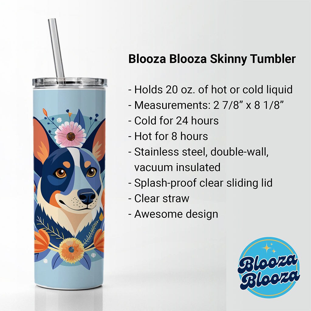 American Cattle Dog Floral Flowers Skinny Tumbler 20oz with Straw Insulated Water Bottle Gift