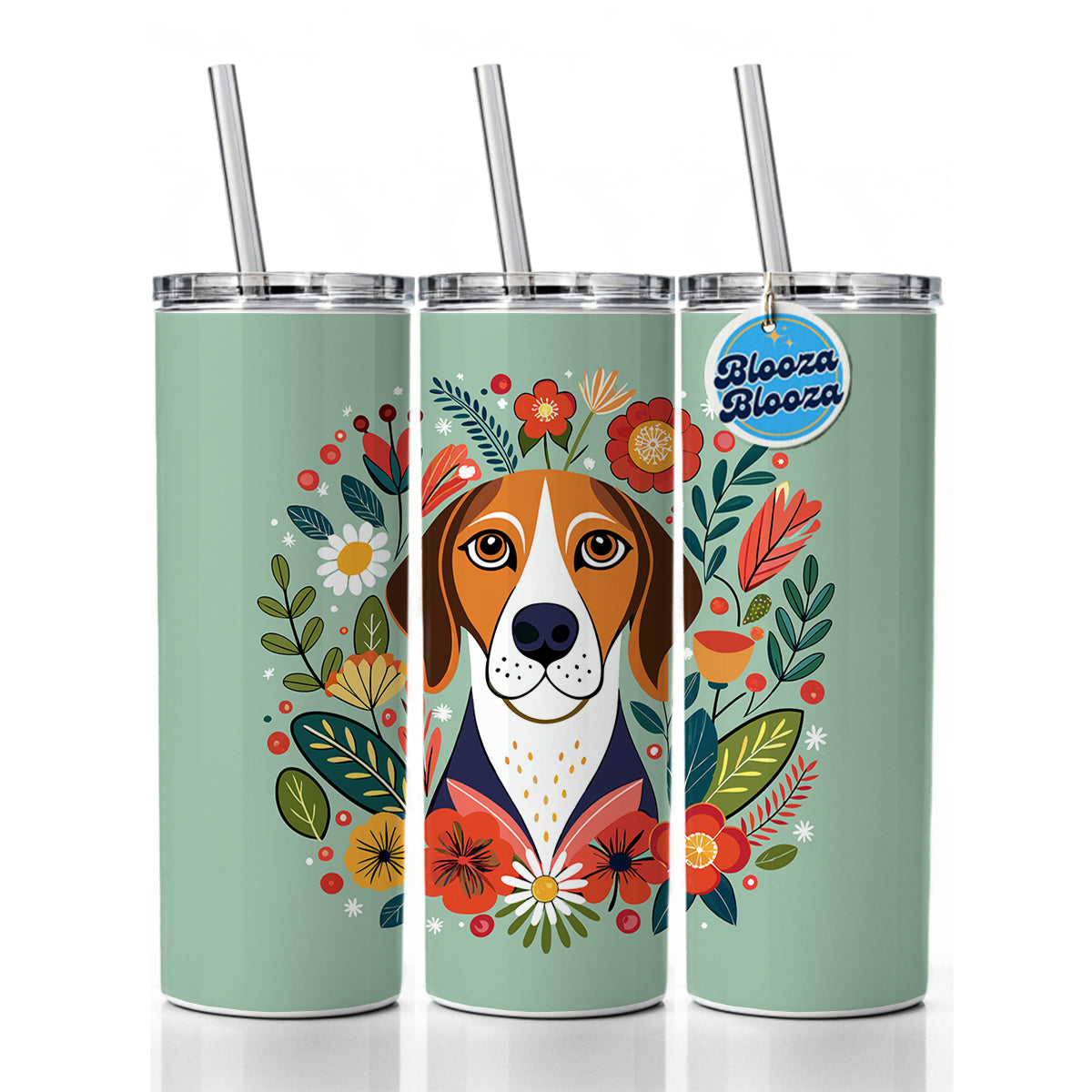 American English Coonhound Dog Floral Flowers Skinny Tumbler 20oz with Straw Insulated Water Bottle Gift