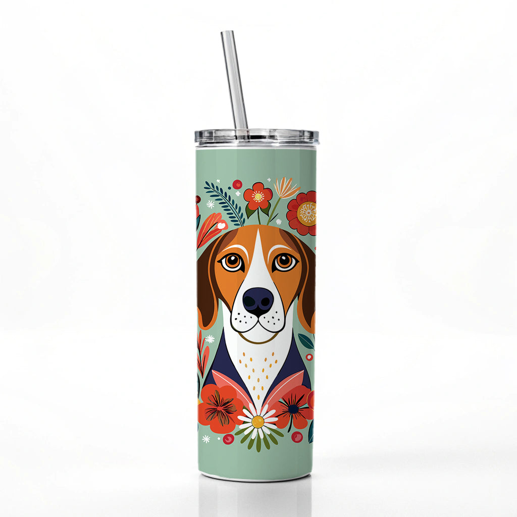 American English Coonhound Dog Floral Flowers Skinny Tumbler 20oz with Straw Insulated Water Bottle Gift