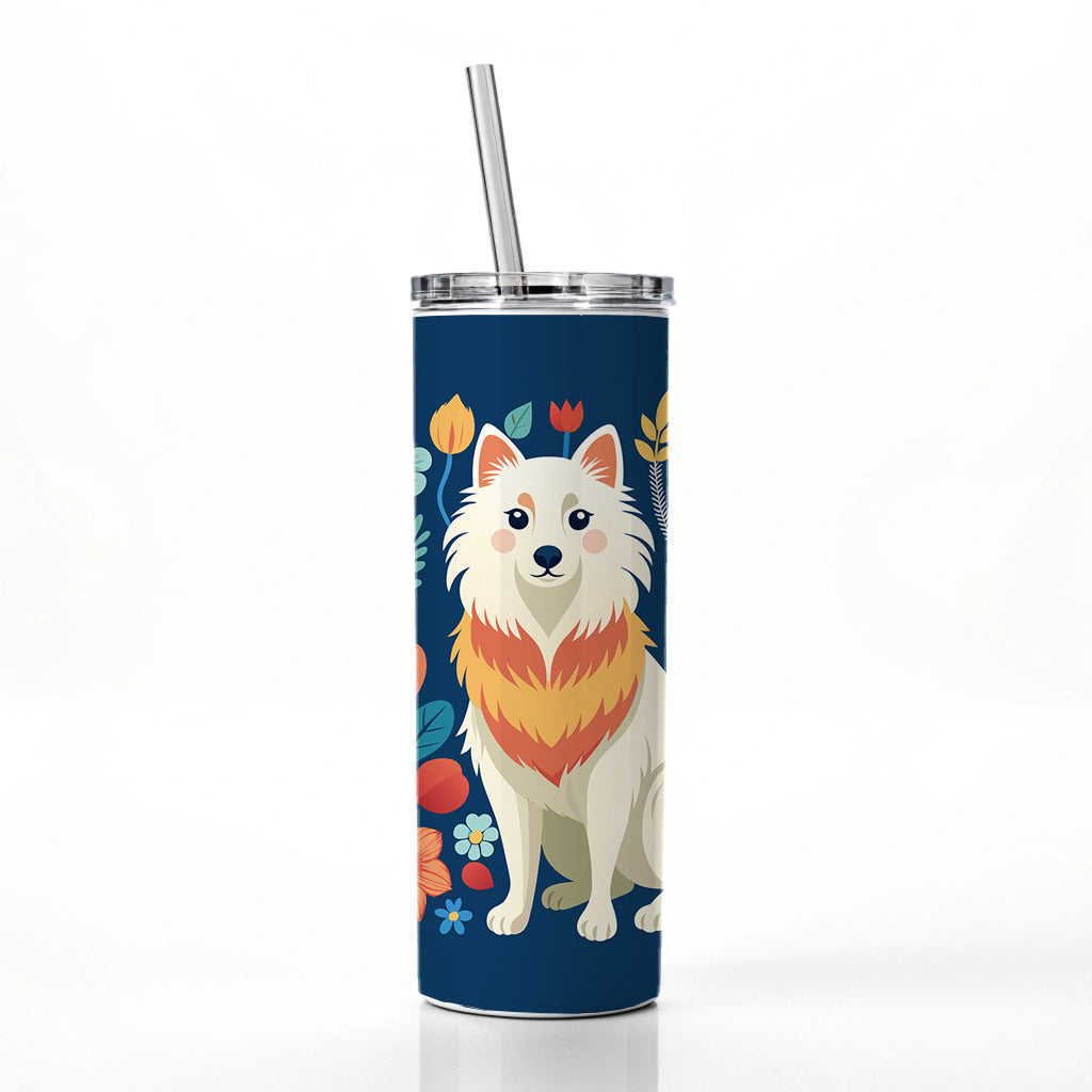 American Eskimo Dog Floral Flowers Skinny Tumbler 20oz with Straw Insulated Water Bottle Gift