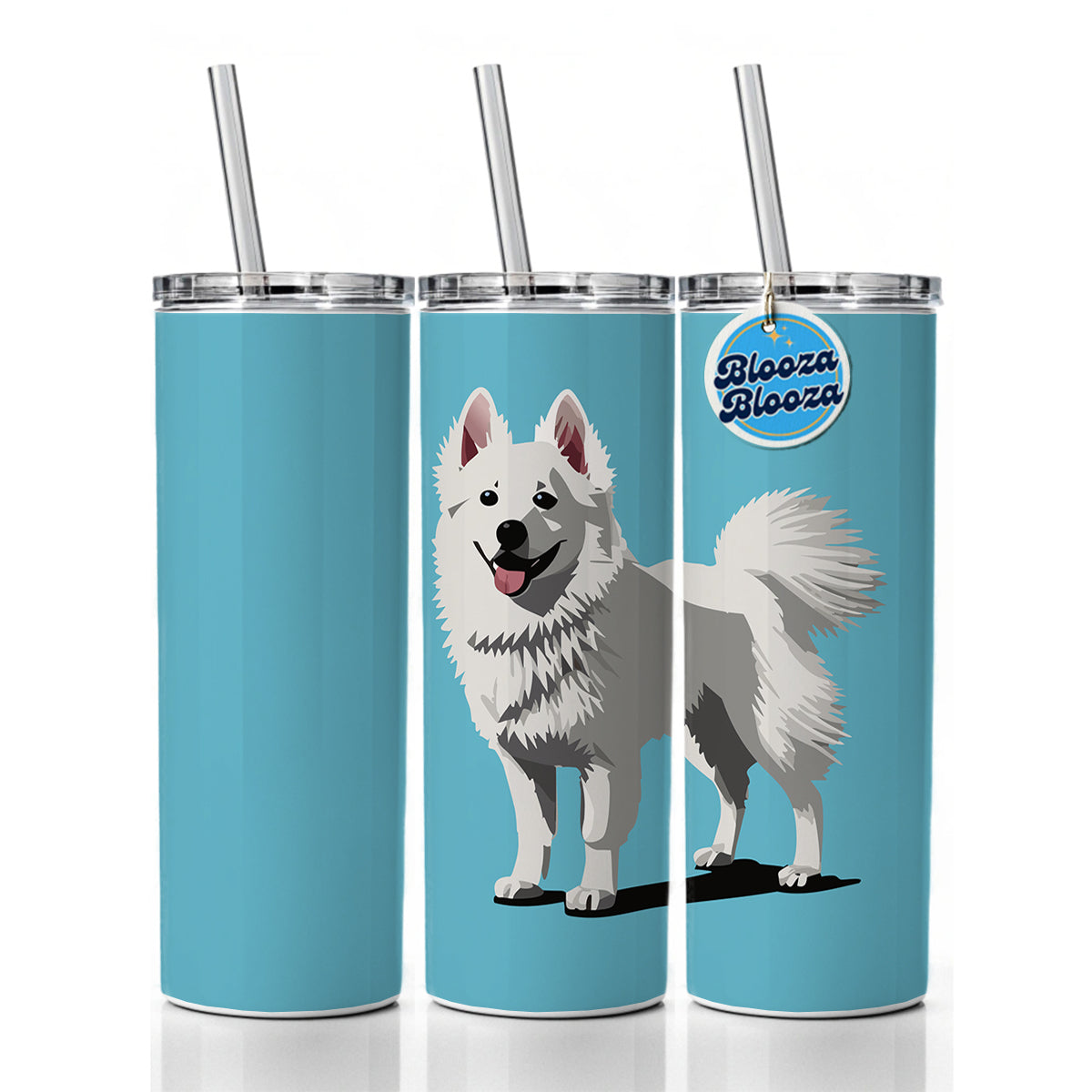 American Eskimo Dog Standing Skinny Tumbler 20oz with Straw Insulated Water Bottle Gift