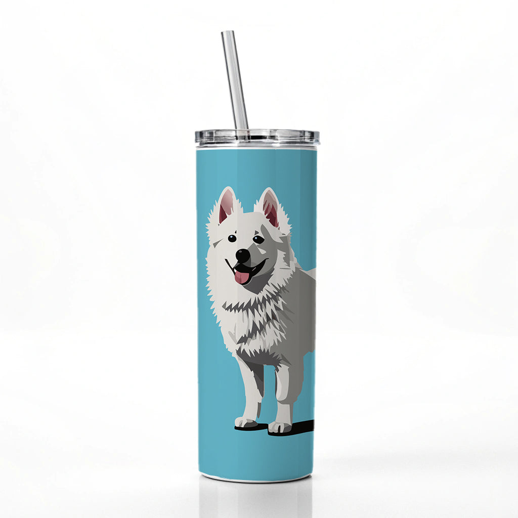 American Eskimo Dog Standing Skinny Tumbler 20oz with Straw Insulated Water Bottle Gift