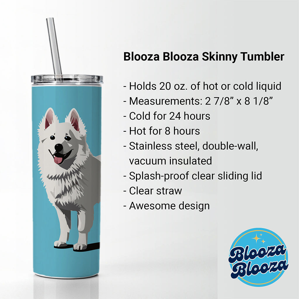 American Eskimo Dog Standing Skinny Tumbler 20oz with Straw Insulated Water Bottle Gift