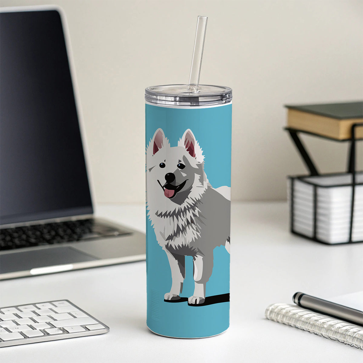 American Eskimo Dog Standing Skinny Tumbler 20oz with Straw Insulated Water Bottle Gift