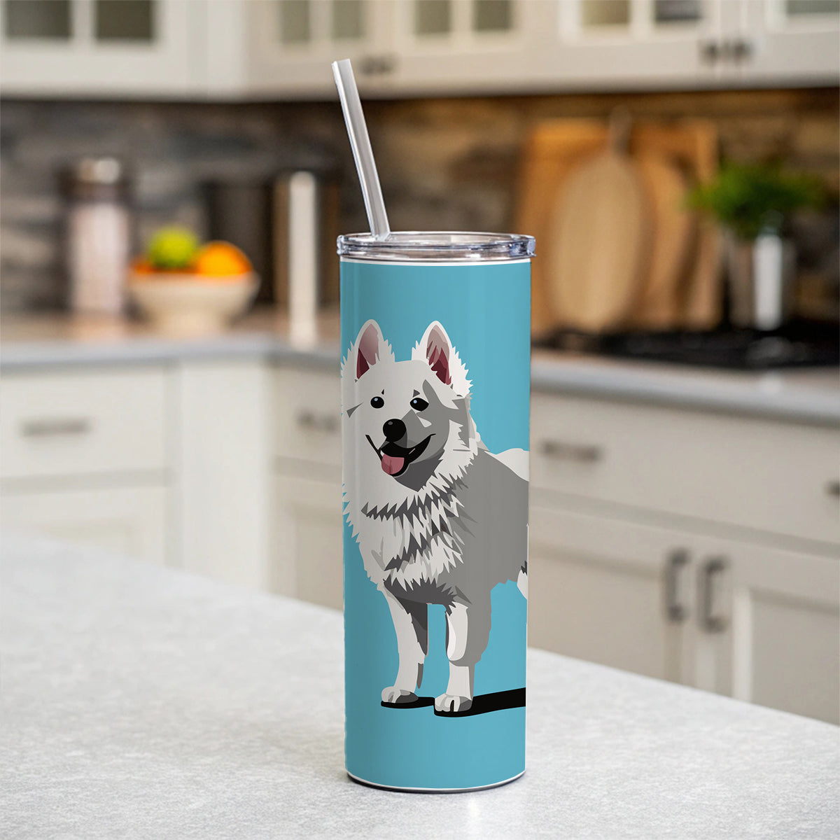 American Eskimo Dog Standing Skinny Tumbler 20oz with Straw Insulated Water Bottle Gift