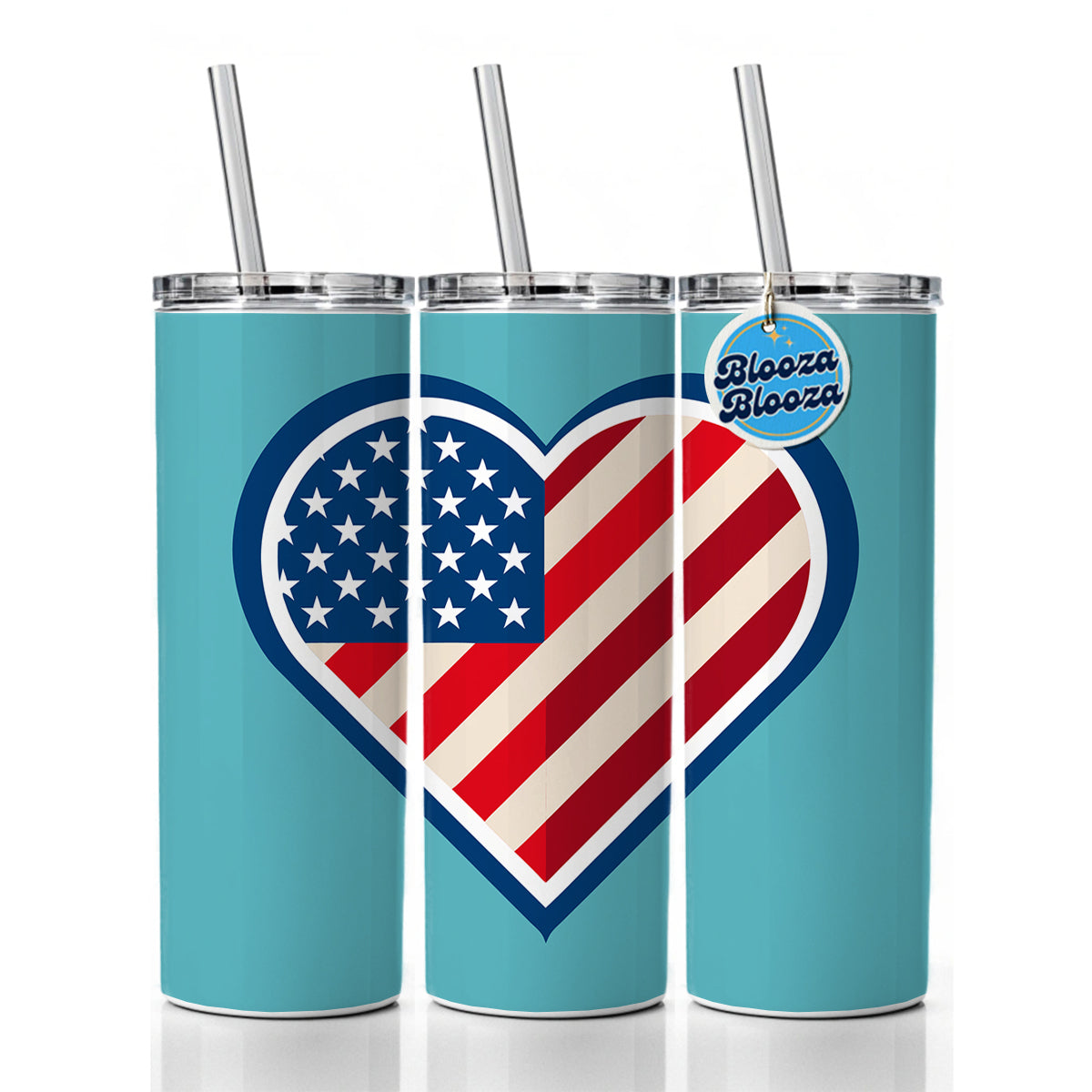 American Flag in Heart Patriotic USA United States Skinny Tumbler 20oz with Straw Insulated Water Bottle Gift