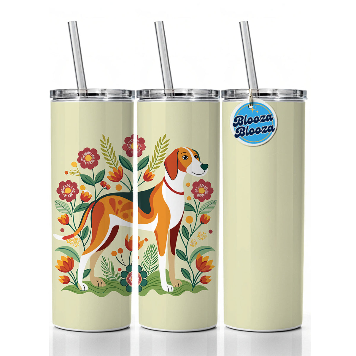 American Foxhound Dog Floral Flowers Skinny Tumbler 20oz with Straw Insulated Water Bottle Gift