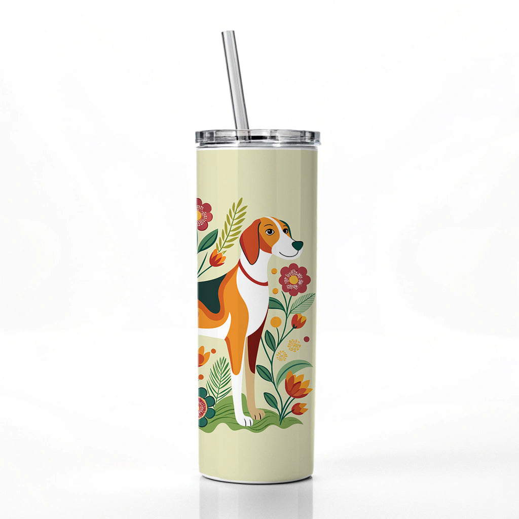 American Foxhound Dog Floral Flowers Skinny Tumbler 20oz with Straw Insulated Water Bottle Gift